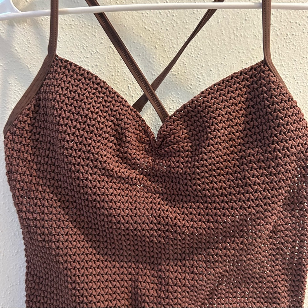 Victoria’s secret brown crochet knit tankini top 36A - Picture 3 of 8